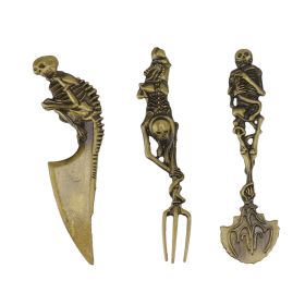 Halloween Skeletal Cutlery Sets Personality Skull Metal Zinc Alloy Tableware Creativity Skeleton Fork Spoon Knife Halloween Gift Black (Option: golden)